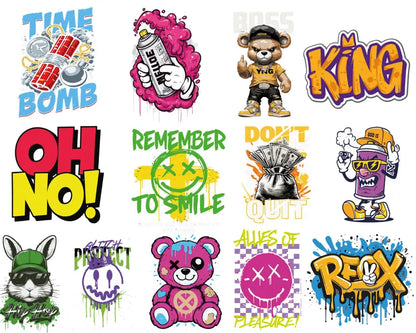 Pack de 90 diseños Vectores de camisetas urbanas PNG y AI Premium