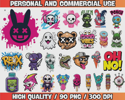 Pack de 90 diseños Vectores de camisetas urbanas PNG y AI Premium